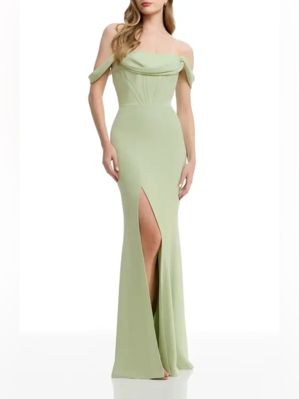 Dress The Population 
Melanian Off-Shoulder Sage Green Evening Gown